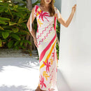 the COCO CABANA - Women's Boho Beach Fashion Print Casual Sleeveless Side Split Slim Long Sexy O-Neck Bow Tie-Up Suspender Dress