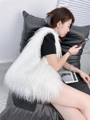 the SHAGGY - Women's Wool Plush Shoulder Bags, Hot Girls Faux Fur Drawstring Bucket Bag, Fashion Female Furry Purse Tote Handbags