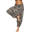 the HAREM BOHO - Bohemian Harem Pants Elastic Waist Wide Leg Long Pant Vintage Printed Trousers