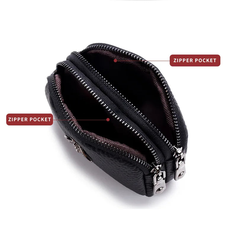 the BEE BAG - Women Cowhide Double Zipper Portable Wallets, Bag Bee Card Hoder Lipstick Case Leather Mini Earphone Coin Purse