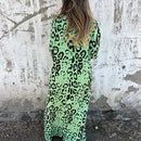 the LOUNGER BOHO - Vintage Leopard Print Bohemian Casual V-Neck Loose Long Sleeve Maxi Dress for Women