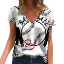 the SOFTBALL MOM - Summer Baseball MOM 3D Print V-Neck Short Sleeve Harajuku Streetwear Oversized T-Shirts for Women