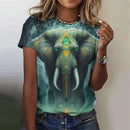 the SAGE - Women's Fashion Vintage Elephant Pattern 3D Printed Short Sleeves Round Neck Tops T-Shirts