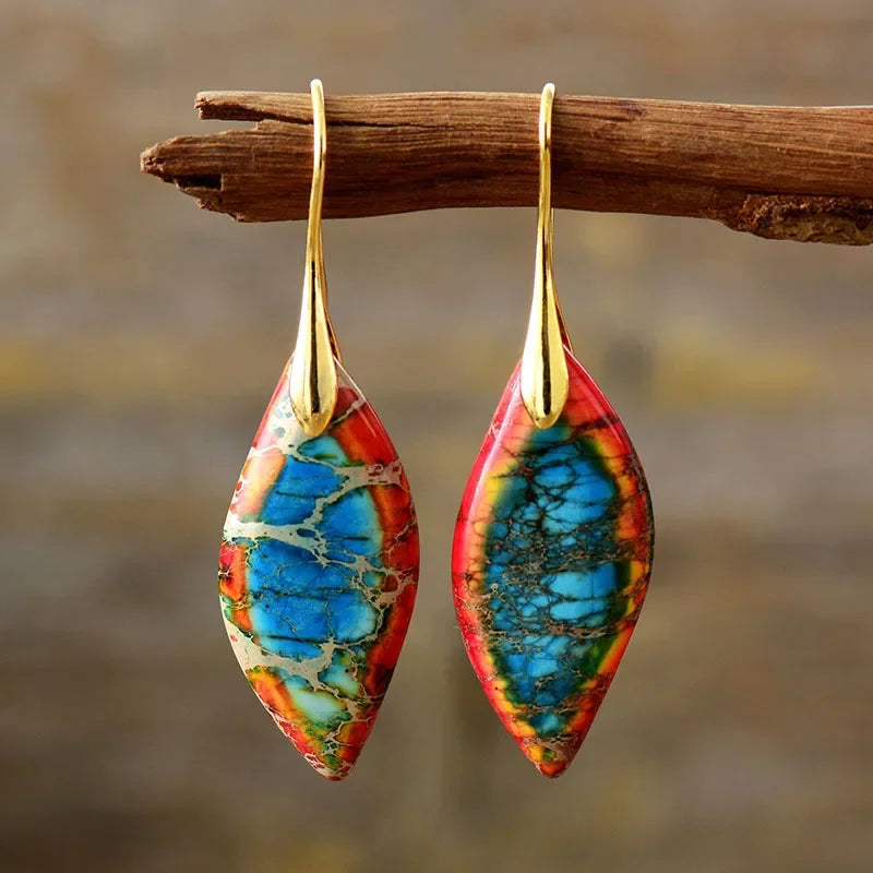 the BOHO STONE - Original Luxury Bohemian Emperor Stone Geometric Pendant Earring Natural Stone Jewelry Earrings for Women