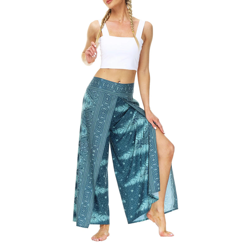 Women's Casual Soft Slit Leg Pants, Harem Dance, Beach Boho Baggy Yoga Pants, Lady Loose Wide Leg Wrap Long Pants, Summer