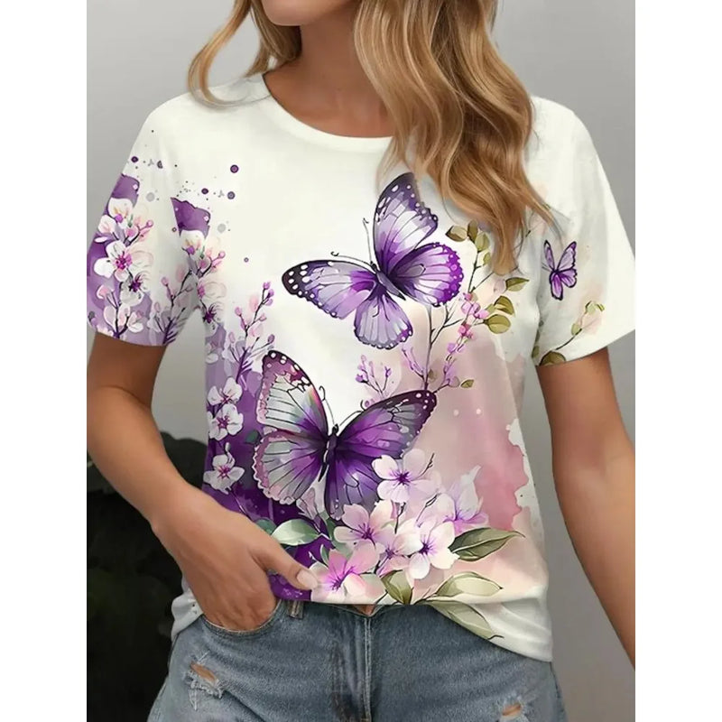 Women's T-shirt Summer New Butterfly Patterns Short Sleeve Fashion Sexy Girls Clothes Y2k Print Tees Casual Wowen's Clothing