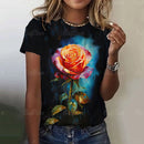 the ROSE - Fashion Floral Theme Casual Short Sleeve Rose Print Loose T-Shirts for Women