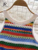 the HIPPIE BOHO - Bohemian Rainbow Knit Hooked Flower Hollow Out Sleeveless Summer Beachwear Colorful Camis
