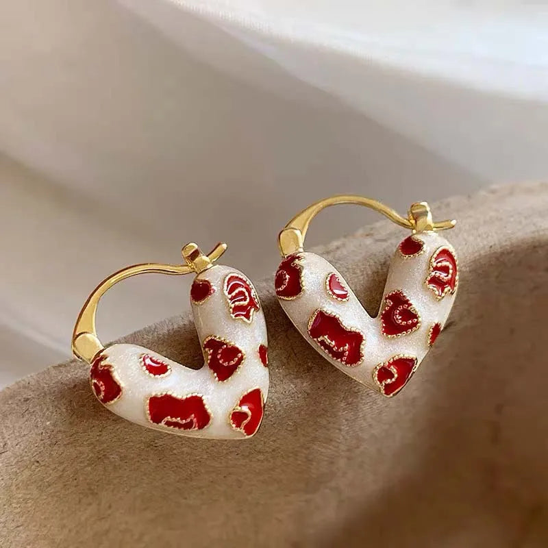 the SWEETHEARTS - Trendy Red Dripping Oil Heart Hoop Earrings for Women/Girls, Elegant Love Dangle Earrings Jewelry Gift