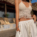 the CROP TOP BOHO - Women's Summer Bohemian Style Beach Bikini Short Sexy Hollow Out Knitted Tassel Crop Tops