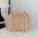 the FURBIE - Designer Women's Handbag with Tassel, Luxury Plush Evening Bags with Pearl Chain, Ladies Purse Tote Bag, Fashion Crossbody Bag