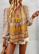the BAGGY BOHO - Boho Floral Blouse V-Neck Tassel Long Sleeve Bohemian Summer Fashion Shirt for Women