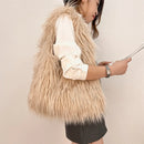 the SHAGGY - Women's Wool Plush Shoulder Bags, Hot Girls Faux Fur Drawstring Bucket Bag, Fashion Female Furry Purse Tote Handbags