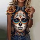 the SUGAR SKULL SENORITA - Women's Fashion Casual Sexy Short Sleeve Horror Undead Skull Pattern Oversized T-Shirts