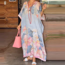 the MOOMOO - Women Summer Loose V-Neck Maxi Long Casual Floral Print Short Sleeve Pullover Dress