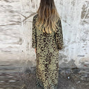 the LOUNGER BOHO - Vintage Leopard Print Bohemian Casual V-Neck Loose Long Sleeve Maxi Dress for Women