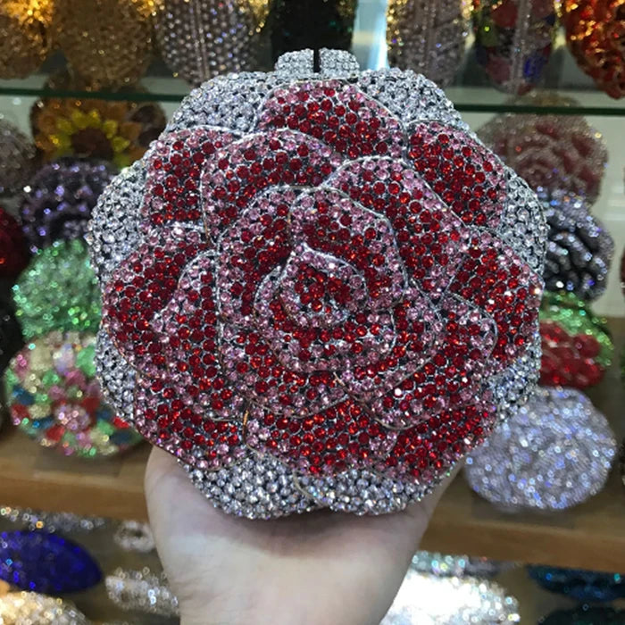 the BLOSSOM - Rose Flower Shape Wallet, Luxury Crystal Clutch Handbag, Diamonds Evening Bag/Party Purse, Rhinestone Shoulder Bag