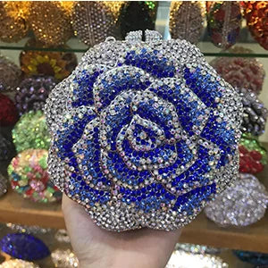 the BLOSSOM - Rose Flower Shape Wallet, Luxury Crystal Clutch Handbag, Diamonds Evening Bag/Party Purse, Rhinestone Shoulder Bag