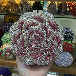 the BLOSSOM - Rose Flower Shape Wallet, Luxury Crystal Clutch Handbag, Diamonds Evening Bag/Party Purse, Rhinestone Shoulder Bag