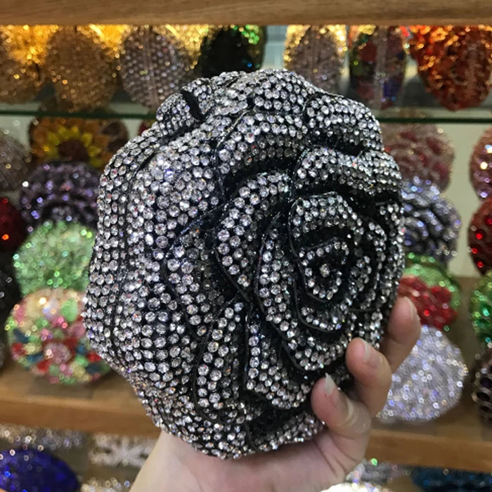 the BLOSSOM - Rose Flower Shape Wallet, Luxury Crystal Clutch Handbag, Diamonds Evening Bag/Party Purse, Rhinestone Shoulder Bag