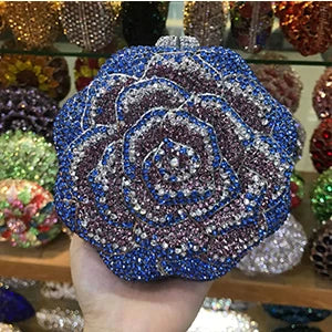 the BLOSSOM - Rose Flower Shape Wallet, Luxury Crystal Clutch Handbag, Diamonds Evening Bag/Party Purse, Rhinestone Shoulder Bag