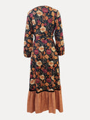 the WESTERN ROSE - Women's V-Neck Floral Print Long Sleeve Ruffle Hem Wrap Dress, 100% Polyester Casual Style for All Seasons