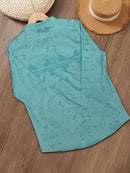 the TRIBAL FEATHER - Women's Vintage Western-Style Bohemian & Leaf Print Shirt - Turquoise Round Neck Button-Up Casual Top, Lightweight Woven Polyester, All-Season Comfort Fit, Boho Chic Apparel | Buttondown Dress | Tribal Pattern Top