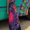 the GROOVY BOHO - Women Summer Casual Long Dress Tie-Dye Print U-Neck Sleeveless Dress Fashion Cross Backless Dress