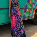 the GROOVY BOHO - Women Summer Casual Long Dress Tie-Dye Print U-Neck Sleeveless Dress Fashion Cross Backless Dress