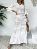 the WHITE SANDS CROCHET - Bohemian Crochet Beach Cover-Up Dress, Solid Color Cover Dress, Women's Swimwear