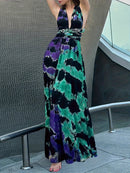 the TIE-DYE TIE-UP BOHO - Tie Dye Print Crisscross Lace Up Maxi Dress, Elegant Sleeveless Tank Dress for Spring & Summer, Women's Clothing