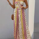 the BANDEAU BOHO - Summer High Waist Tie Wide Leg Pants Range Patchwork Style Casual Wide Leg Long Pants