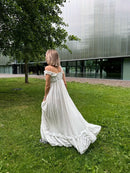 the WHITE WHISPER - Women's Summer Boho Dress, Square Neck Strapped A-Line Maxi Sundress Solid Color Ruffle Beach Long Dresses