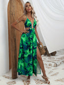 the HAVANA NIGHTS - Floral Print Cut Out Cami Dress, Sexy Split Backless Spaghetti Dress, Women's Clothing