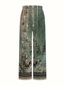 the VINTAGE ELEGANCE - Sleeveless Summer Floral Print Two Piece Set - Women's Casual Vest and Pants Set