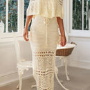 the CROTCHED BOHO - Women's Bohemian Off-Shoulder Strapless Knit Dress - Lightweight 100% Polyester Long Flowy Maxi with Adjustable Waist Tie & Geometric Lace Cut-Outs, Semi-Sheer Boho Chic Resort Dress for Spring/Summer Vacation, Vacation Attire