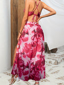 the HAVANA NIGHTS - Floral Print Cut Out Cami Dress, Sexy Split Backless Spaghetti Dress, Women's Clothing