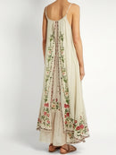 the MAIDEN BOHO - Women's Floral Print Sleeveless Maxi Dress, Casual Polyester Spaghetti Strap Loose Fit Long Dress with Asymmetrical Hem for All Seasons