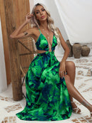 the HAVANA NIGHTS - Floral Print Cut Out Cami Dress, Sexy Split Backless Spaghetti Dress, Women's Clothing