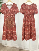 the BURNT OFFERING BOHO - Women's Bohemian Floral Print V-Neck Maxi Dress - Lightweight Polyester-Spandex Blend, Short Sleeve A-Line Dress with Relaxed Fit & Machine Washable for Vacation, Casual Outings, Beach Trips, Beach Dresses