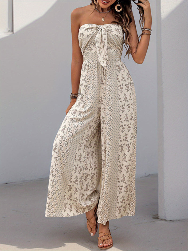 the BANDEAU BOHO - Summer High Waist Tie Wide Leg Pants Range Patchwork Style Casual Wide Leg Long Pants