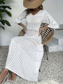 the WHITE SANDS CROCHET - Bohemian Crochet Beach Cover-Up Dress, Solid Color Cover Dress, Women's Swimwear