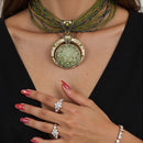 the NATURE WITCH - 2pcs Women's Bohemian Style Necklace Hand-Woven Rice Bead Necklace, Bohemian Style, Round Jewel Pendant Retro Style, Green Beaded, Casual Clothing And Gift Accessories, Gift Accessories | Bohemian Style | Alloy Jewel Pendant