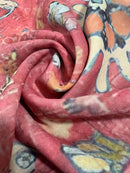 the FADED BOHO - Women's Bohemian Floral Print V-Neck Maxi Dress - Short Sleeve, Casual & Elegant for Vacation or Outing, Pink with Yellow & Blue Accents, Polyester Blend, Lightweight & Flowy Design