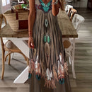the TRIBAL TOTEM - Women's Western Style V-Neck Maxi Dress - Tribal Print, Sleeveless Knit Dress for Casual or Festive Wear