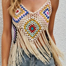the KNITTED BOHO - Bohemian Women's Strapless Hollow Beach Cover-up with Hook and Loop Tassels, Women's Sun Protection Shirt