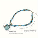 the TURQUOISE MOON - Women Lady Retro Vintage Bohemian Style Twist Woven Rope Chain Turquoise Rhinestone Pendant Collar Necklace Fashion Jewelry