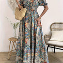 the VINTAGE PAISLEY BOHO - Plus Size Paisley Print Off Shoulder Dress, Elegant V-Neck Short Sleeve Dress for Spring & Summer, Women's Plus Size Clothing