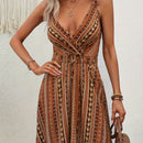 the BRONZED BOHO - Chic Boho Chic Cross-Front Allover Print Cami Dress - Sleeveless, V-Neck, Polyester, Machine Washable - Perfect for Summer Vacations