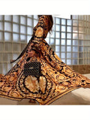 the BAROQUE BOHO WRAP - Women's Bohemian Vintage Maxi Dress - Long Sleeve V-Neck, Tropical Paisley Print with Lace Trim, Lightweight Polyester, Perfect for Travel, Vacations, Parties & Gifts